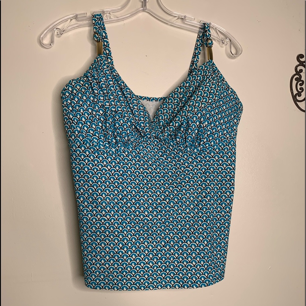 Lands’ End Aqua Print Tankini Top Sz 14 - Picture 6 of 9
